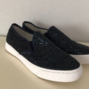Navy Glitter Slip ons
